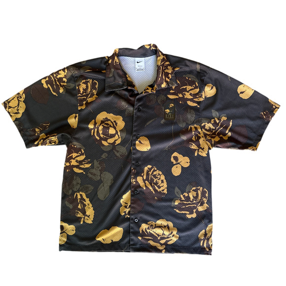 Nike Sportswear Dri-Fit Rose Print Button-Up Jersey (Black/Gold, M) - Picture 1 of 7
